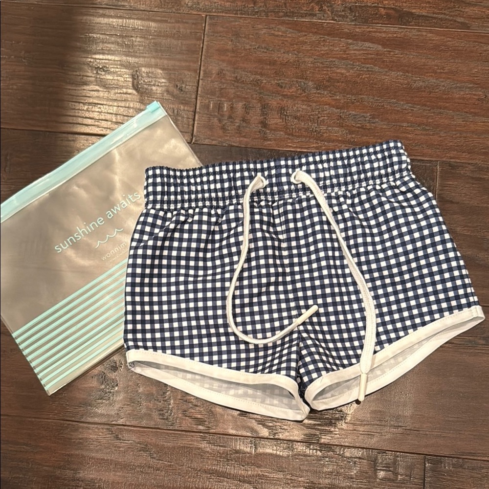 Minnow boys Bahamanian Gingham Drawstring Boardie Shorts